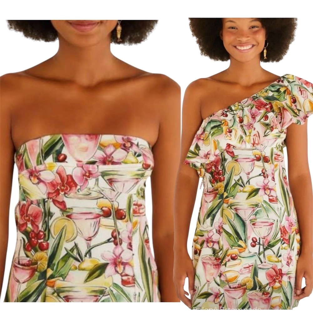 Farm Rio Mini Dress Womens Printed  – Drink Cocktail Tropical  Size S